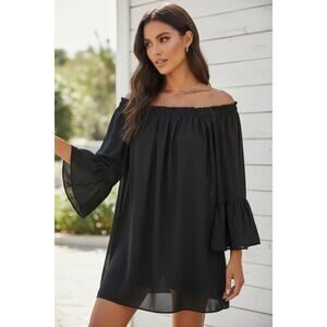Zanzea Collection Black Off Shoulder Chiffon Blouse Size S Boho Bell Sleeve